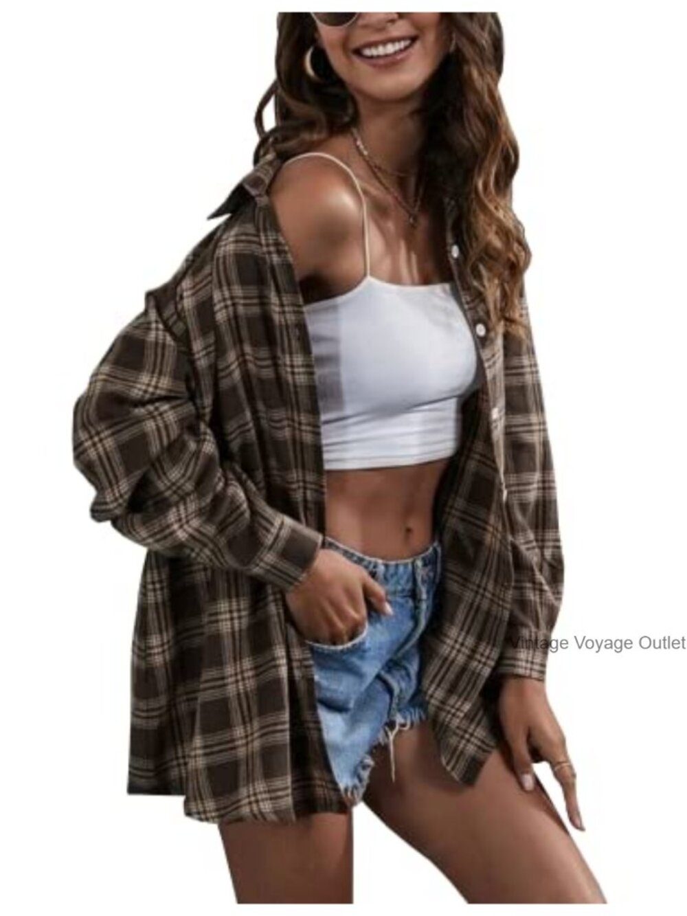 Lumister Oversized Flannel Shirt Button Down Plaid Top